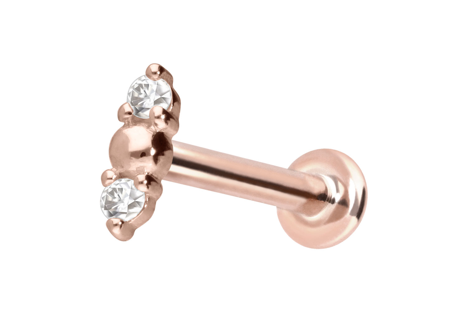 14 Karat Gold Labret Piercing mit Innengewinde 2 MOISSANITE + KUGEL